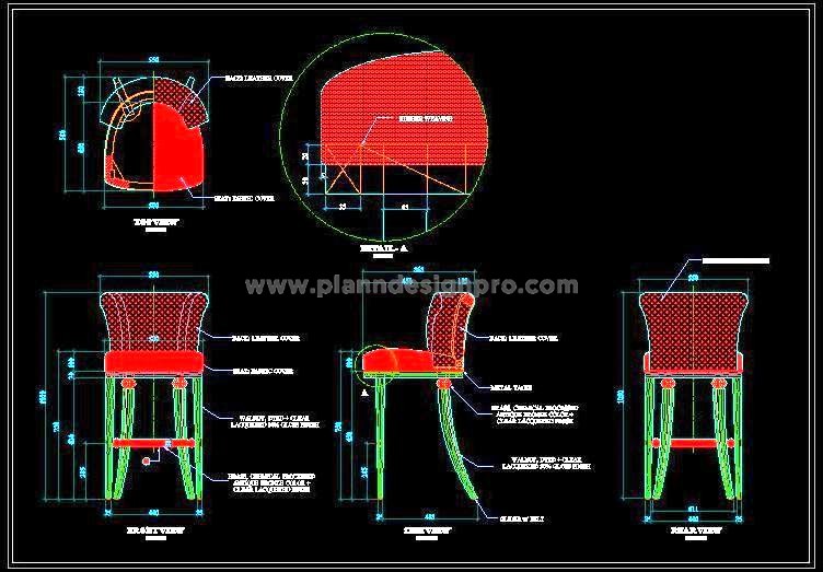 Bar Stool DWG Details with Wooden Legs, Footrest & Sections